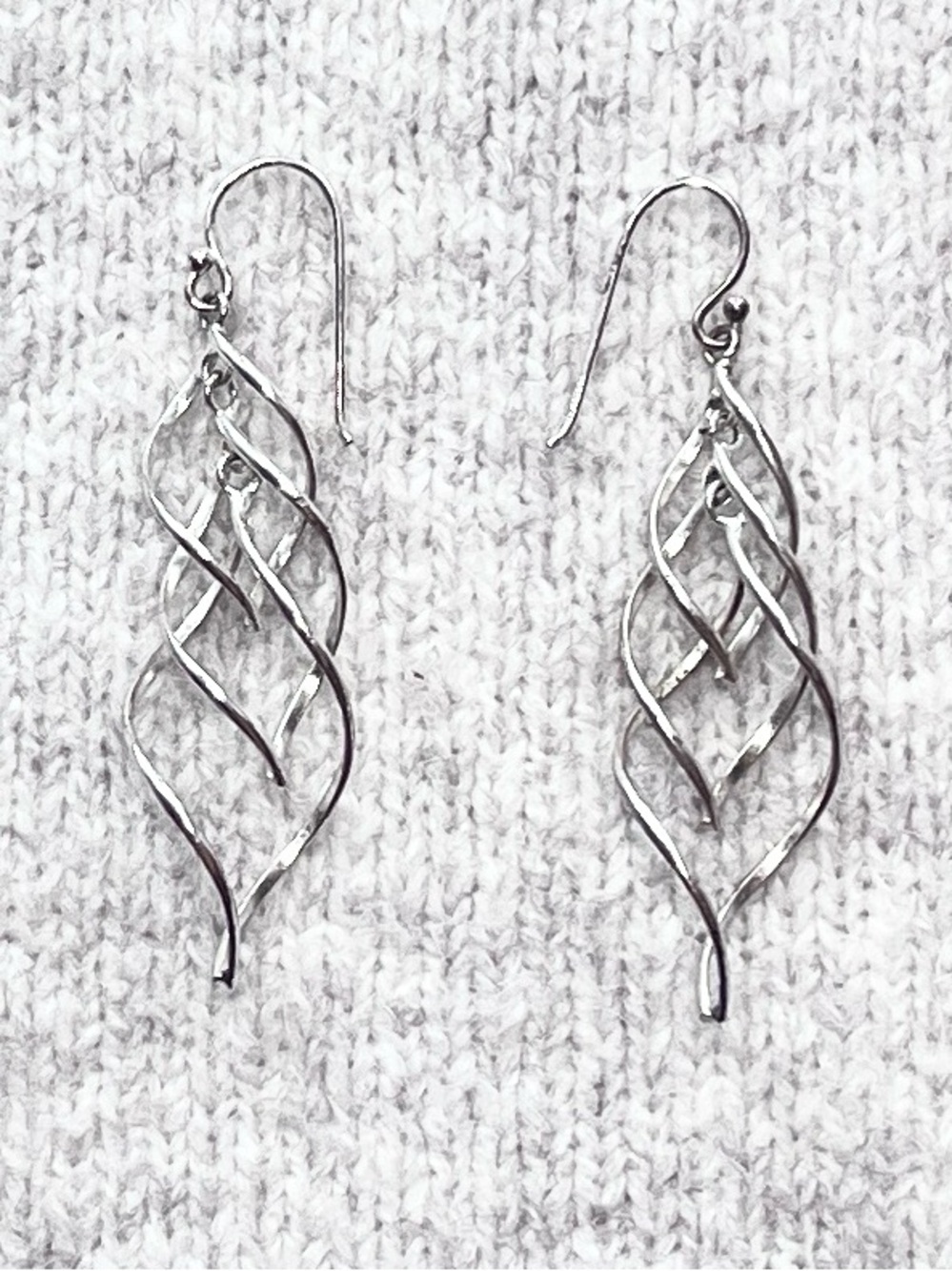 925 Italian Sterling Silver Double Spiral Twist Drop Dangle Earrings